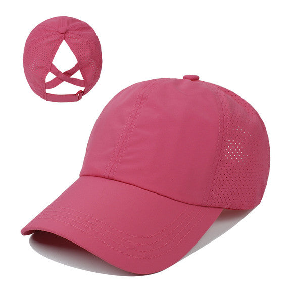 Criss Cross Ponytail Hat with Custom Engraved Leather Patch