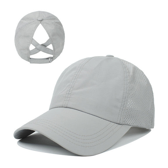 Criss Cross Ponytail Hat with Custom Engraved Leather Patch