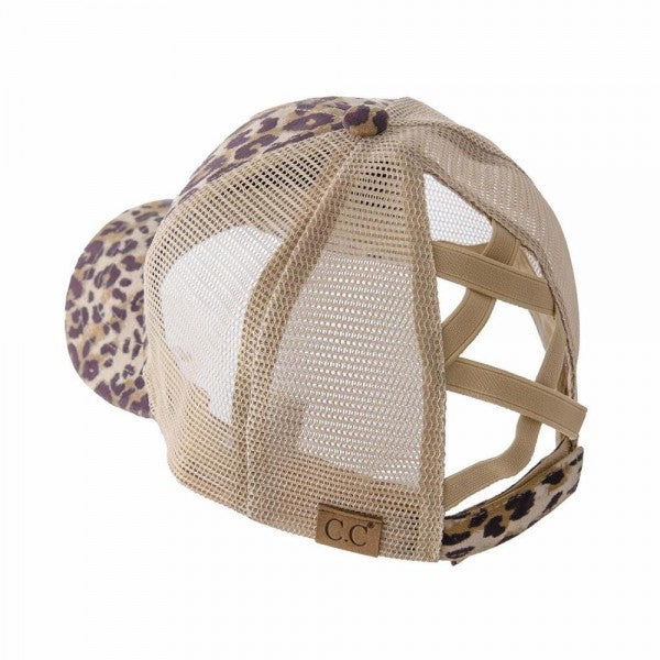 Distressed Criss-Cross Pony Hat with Engraved Leather Patch - C.C.