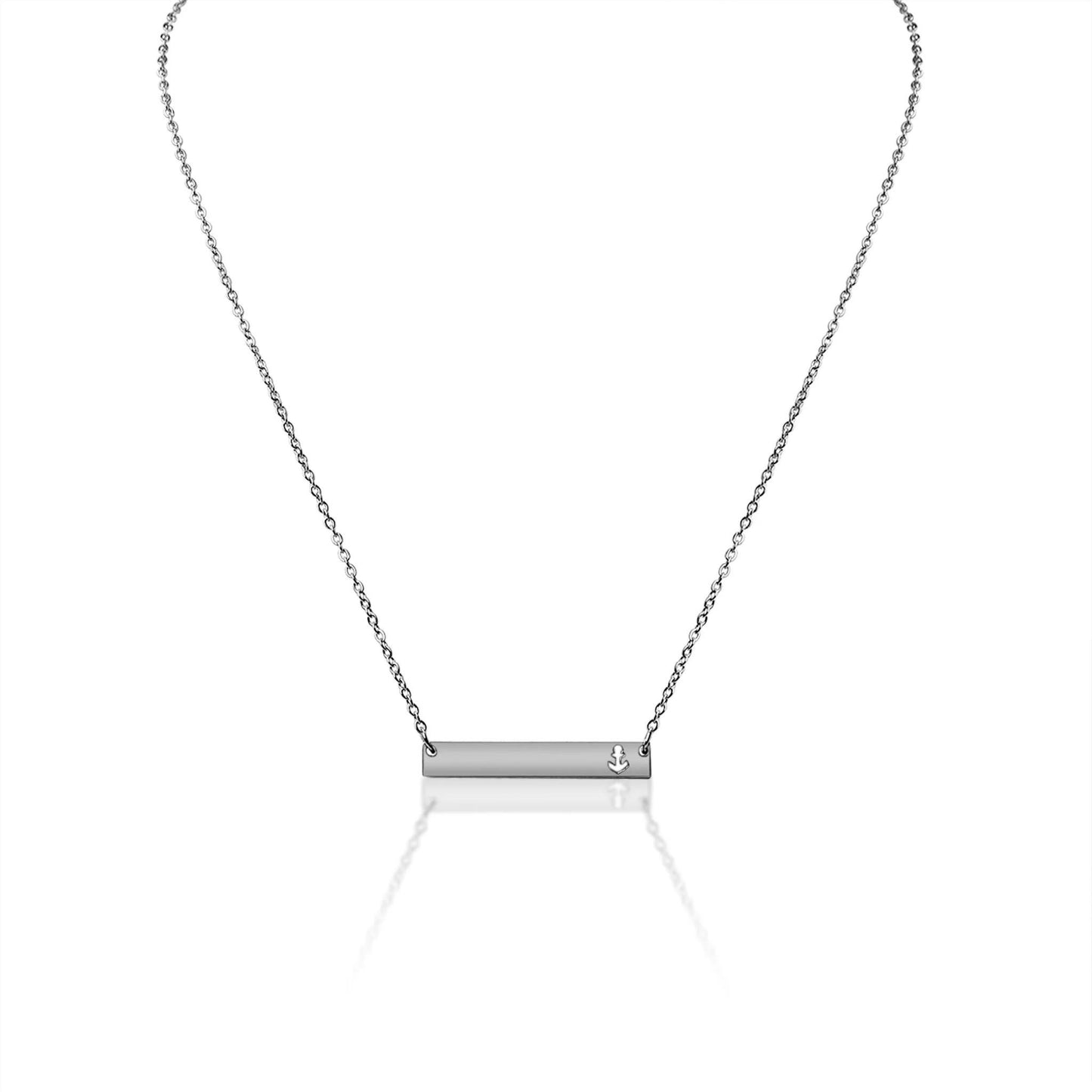 Anchor Cutout Horizontal Bar Stainless Steel Necklace