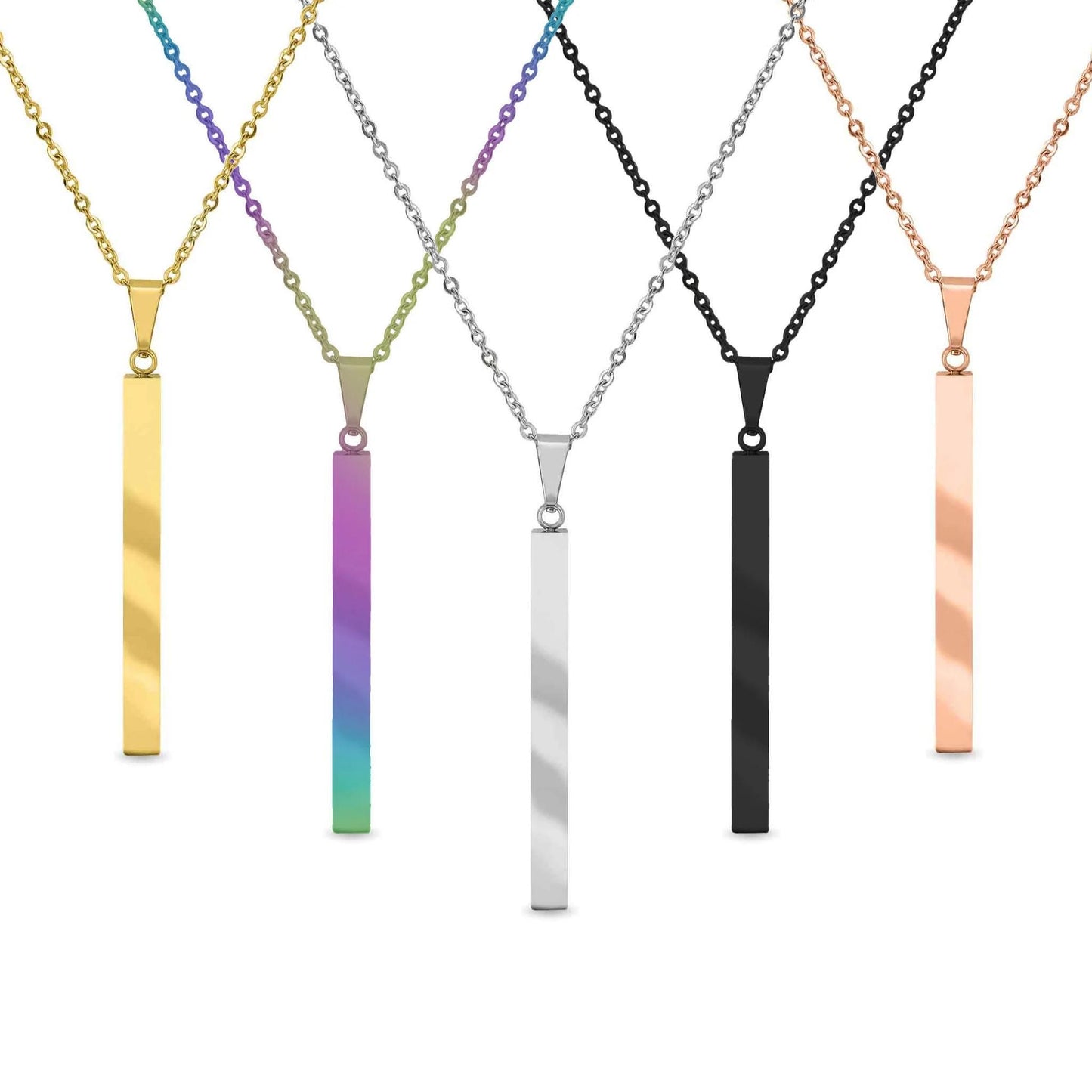 Square 4 Sided Vertical Bar Stainless Steel Necklace with Top Bail