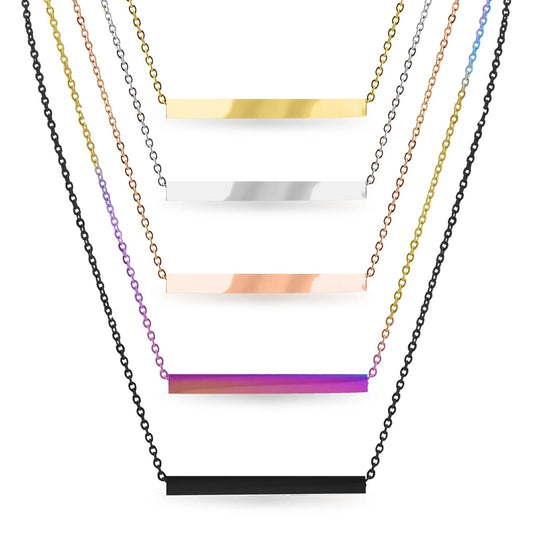 Square 4 Sided Horizontal Bar Stainless Steel Necklace