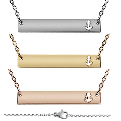 Anchor Cutout Horizontal Bar Stainless Steel Necklace