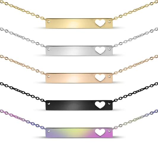 Heart Cutout Horizontal Bar Stainless Steel Necklace