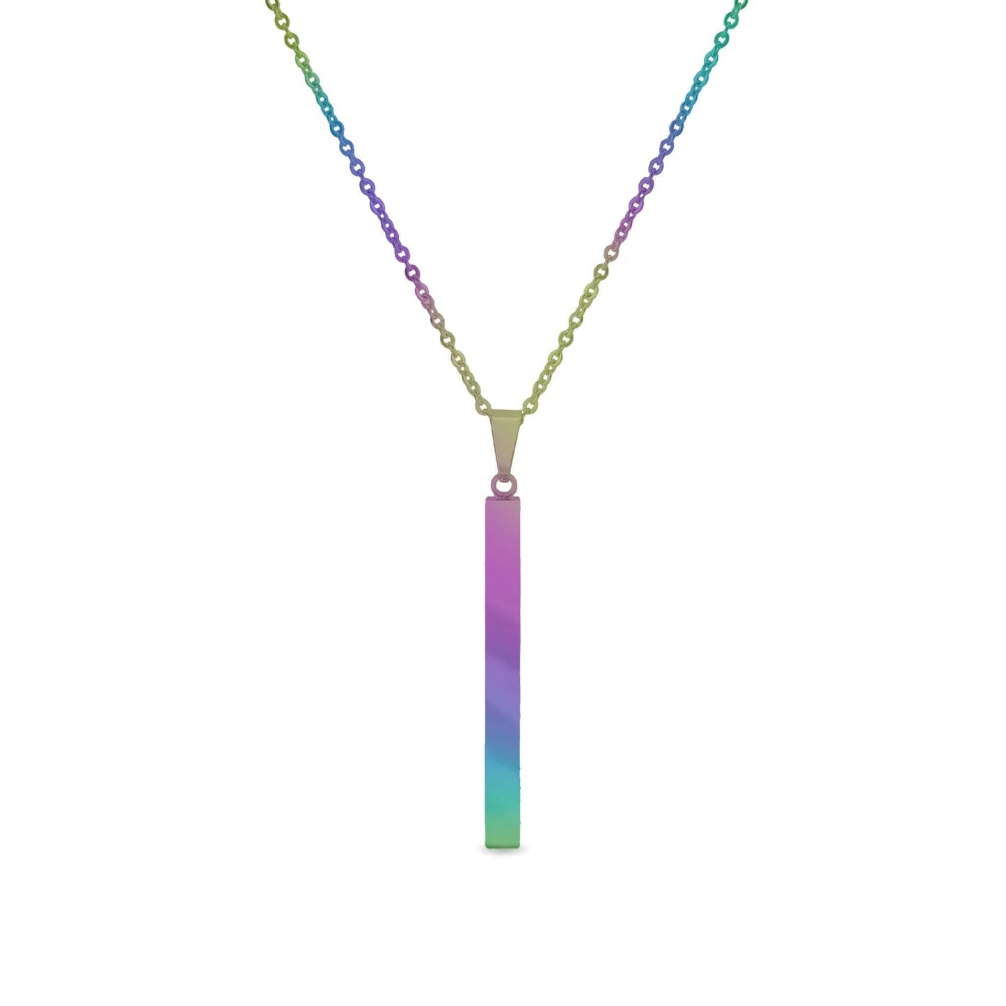 Square 4 Sided Vertical Bar Stainless Steel Necklace with Top Bail