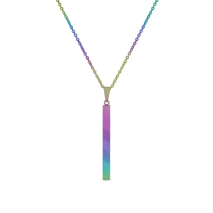 Square 4 Sided Vertical Bar Stainless Steel Necklace with Top Bail