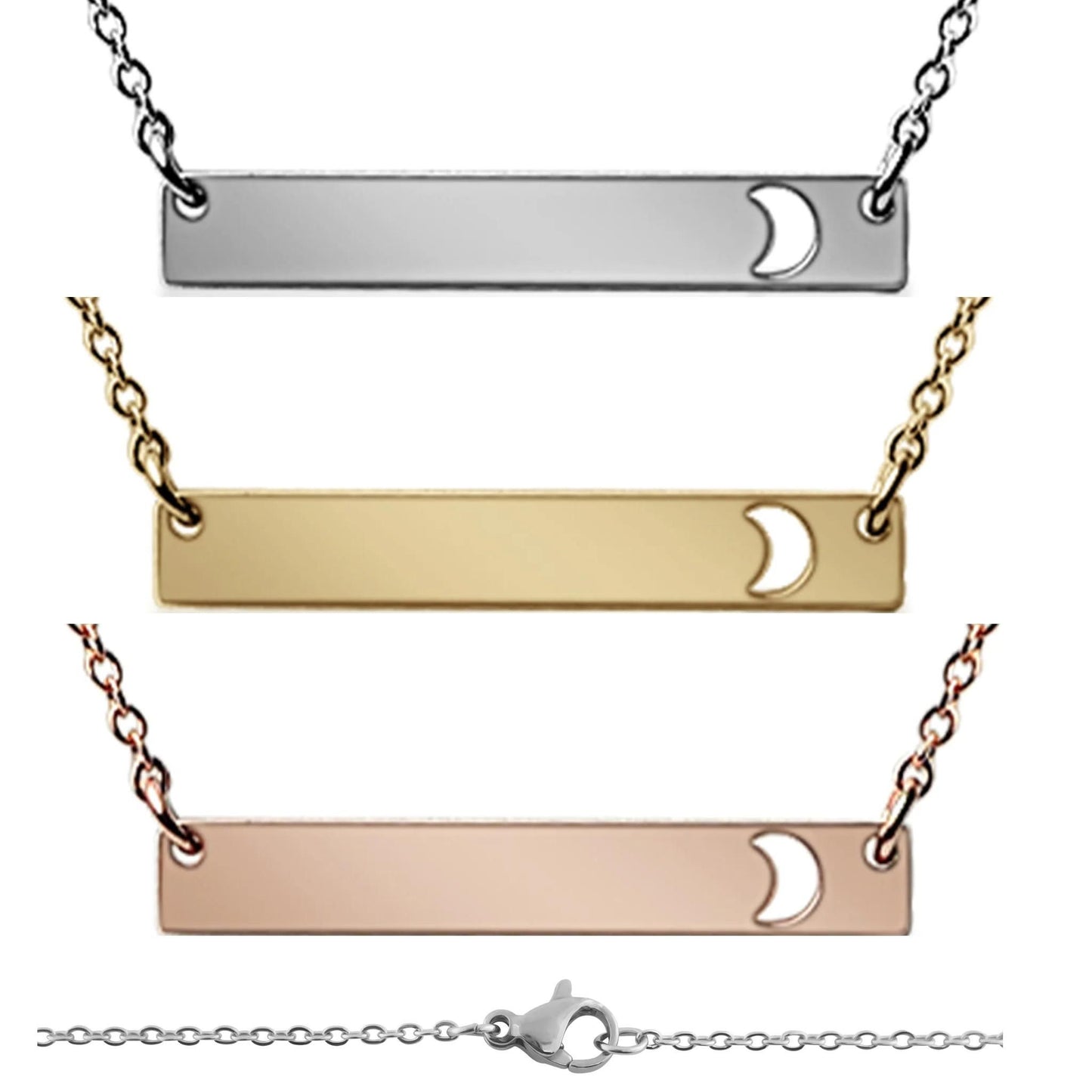 Moon Cutout Horizontal Bar Stainless Steel Necklace