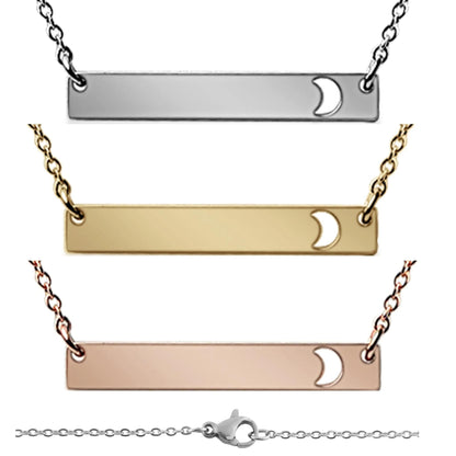 Moon Cutout Horizontal Bar Stainless Steel Necklace