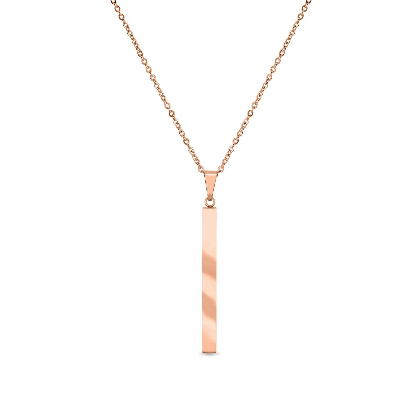 Square 4 Sided Vertical Bar Stainless Steel Necklace with Top Bail