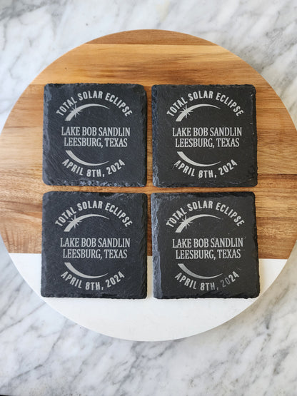 Total Solar Eclipse 2024 Slate Coasters, Path of Totality State Slate Coasters for Solar Eclipse, April 8th 2024